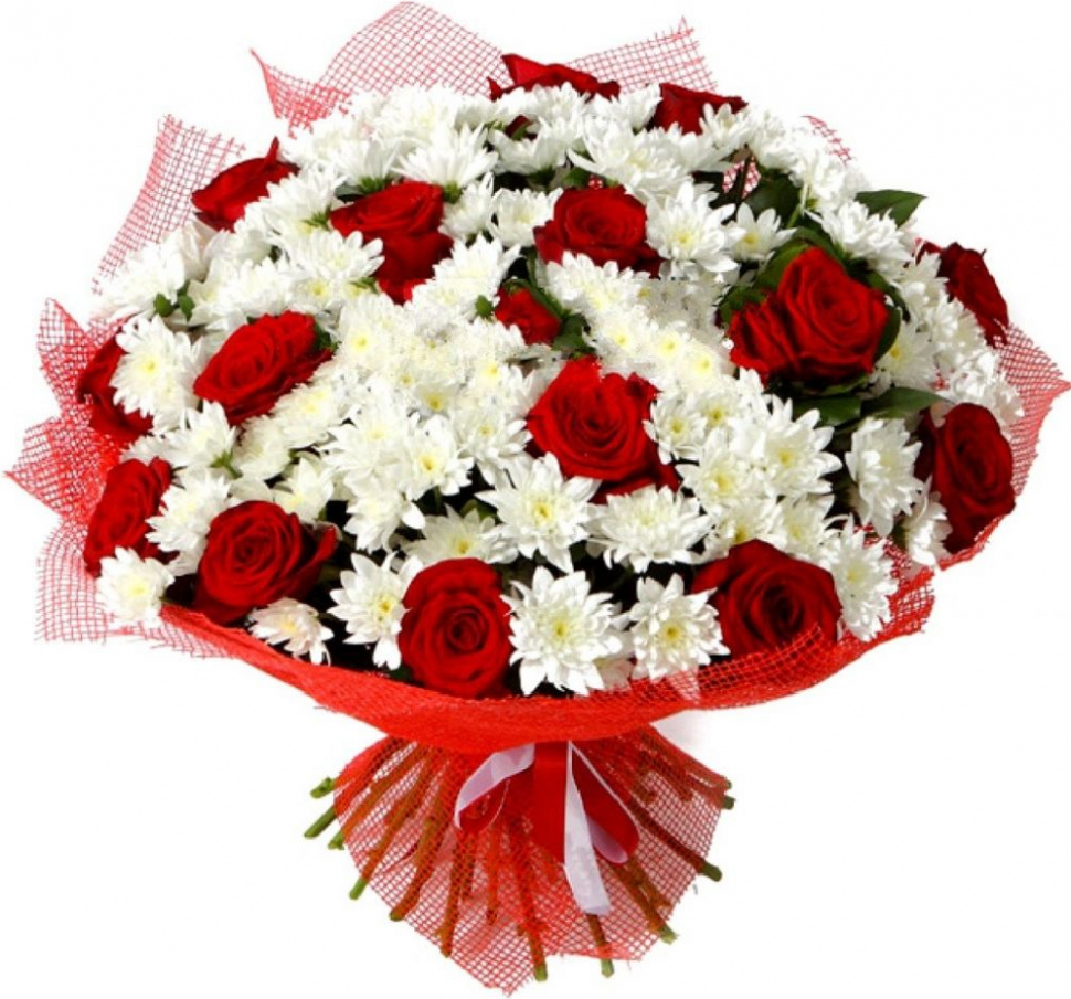 из хризантем и роз Букет «Эталон»